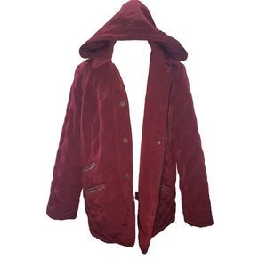 CT143 Norm Thompson Ladies Crimson Hooded Quilted Jacket Size Large